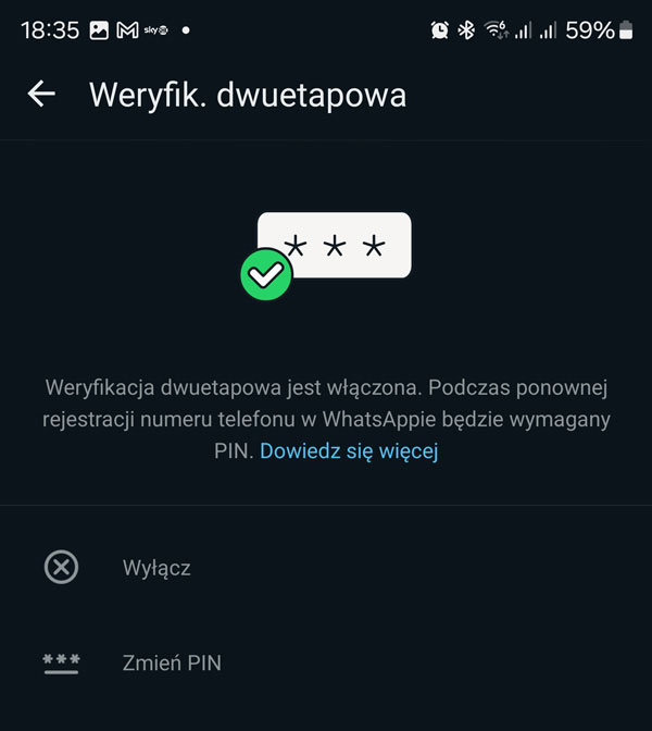 WhatsApp weryfikacja dwuetapowa