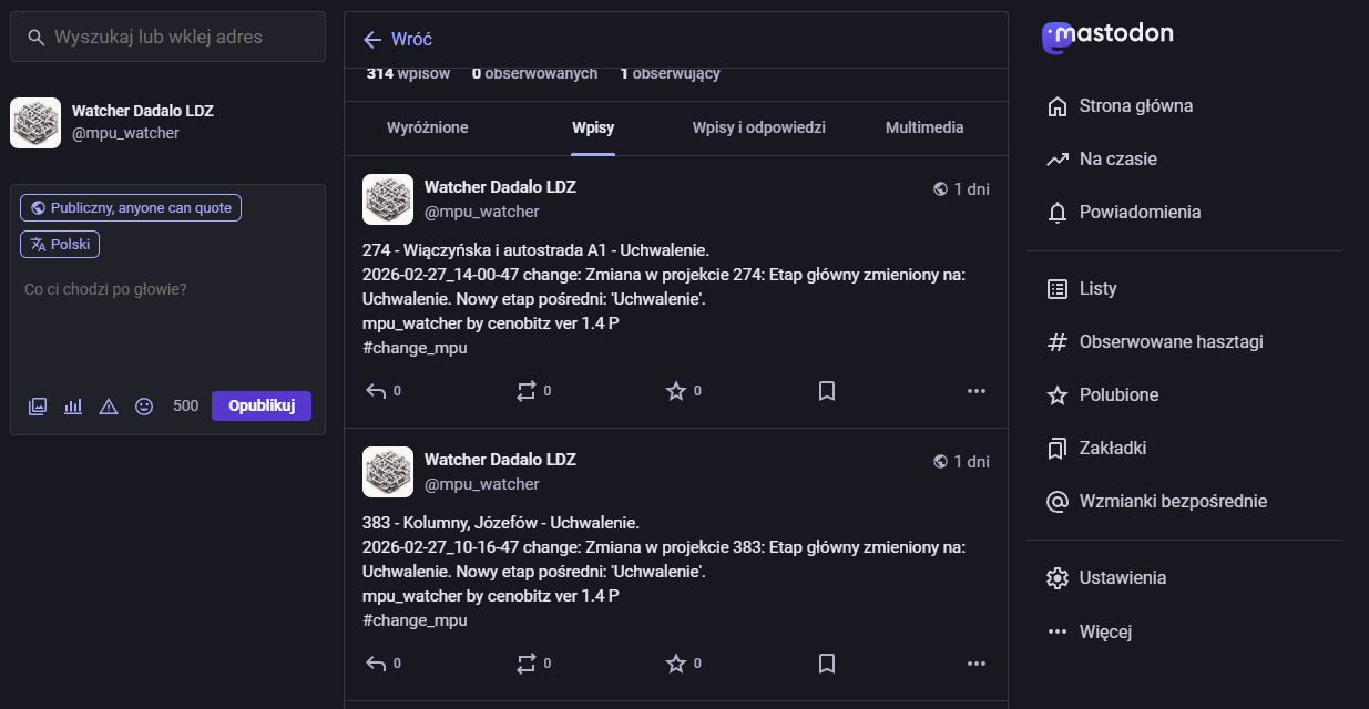 Notifications about MPZP changes on Mastodon