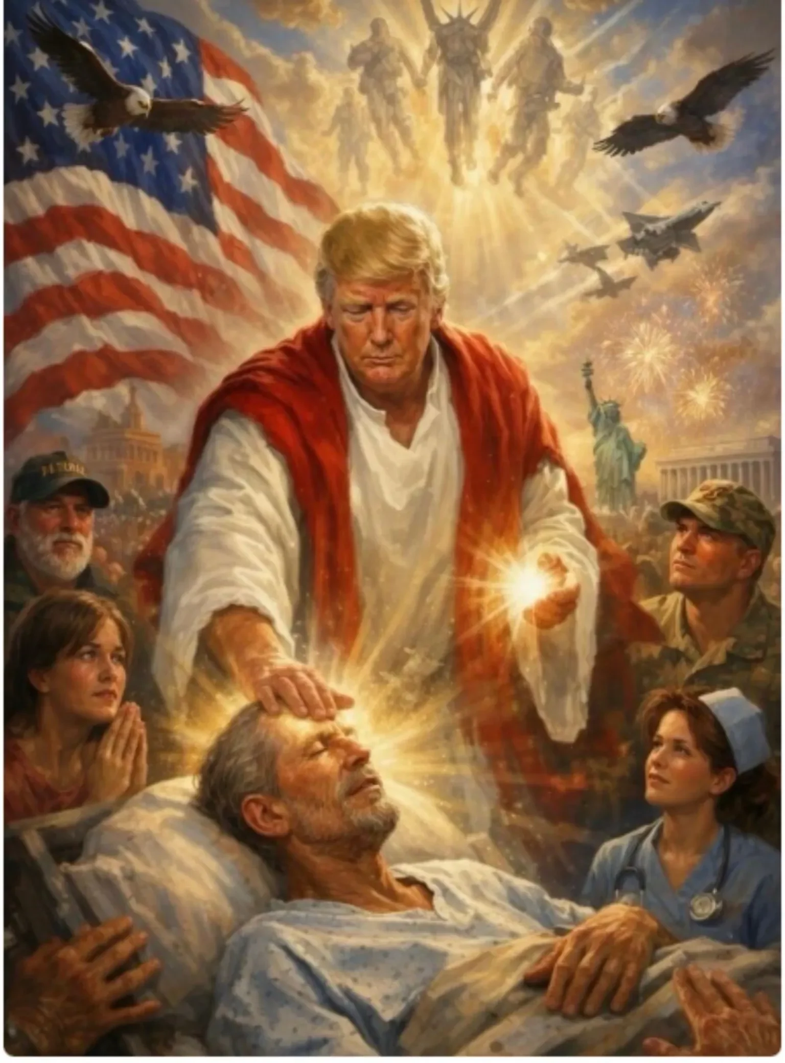 Trump as Jesus healing people and blessing them