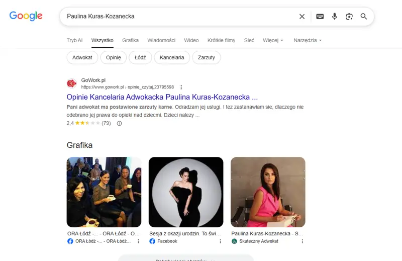 Błędne wyniki Google Images - wizerunek mecenas Adamus